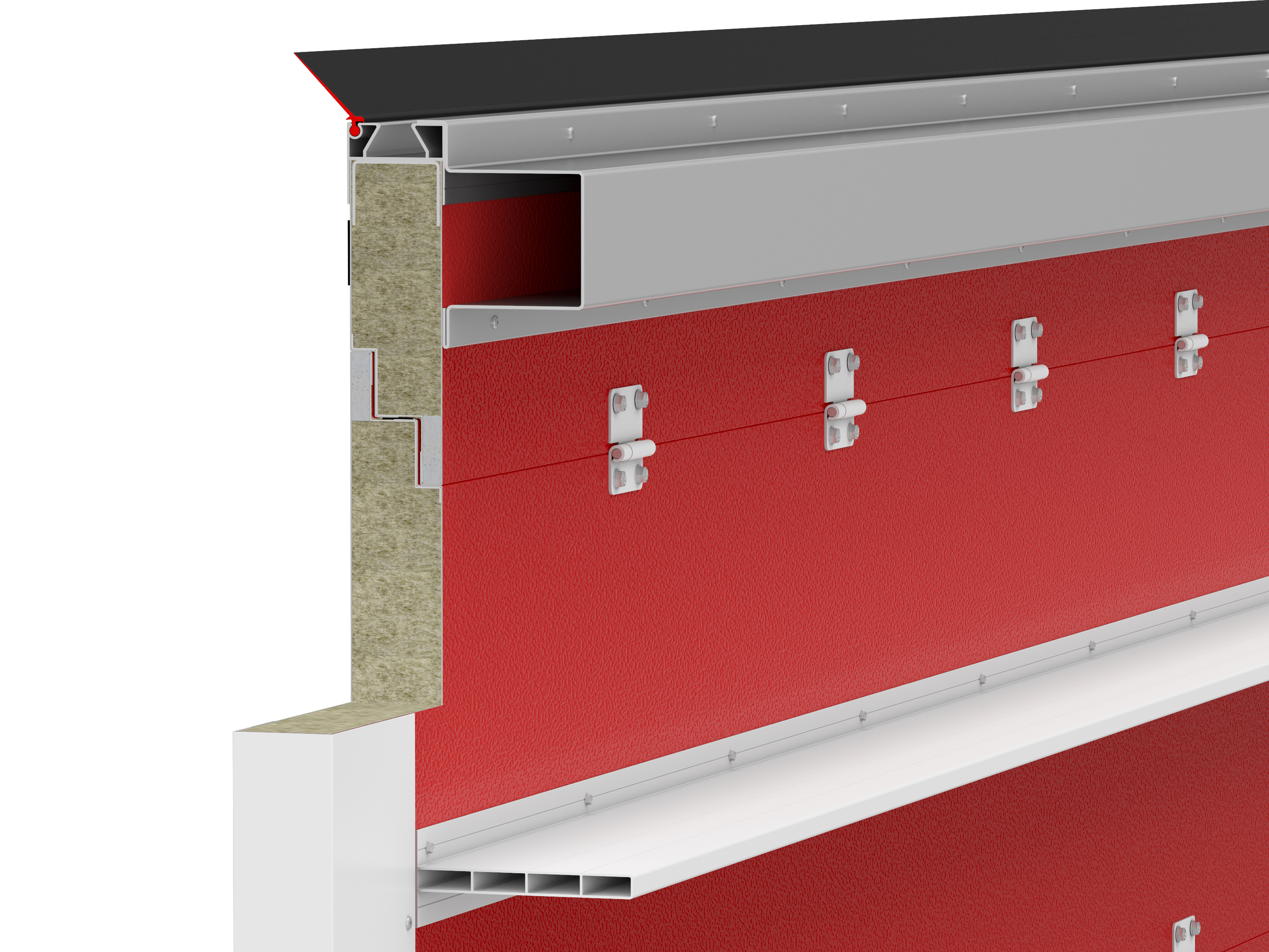 Po‘lat qo‘shimchalar va profillar, yuqori va pastki panellar ichida va tashqarisida o‘rnatilgan, zarur qattiqlikni ta'minlaydi. Alyuminiy kuchaytiruvchi profil eshikning yuqori paneliga o‘rnatiladi. Eslatma: 4 500 mm dan kengroq eshiklar uchun maxsus konstruktsiya, kalitkali.